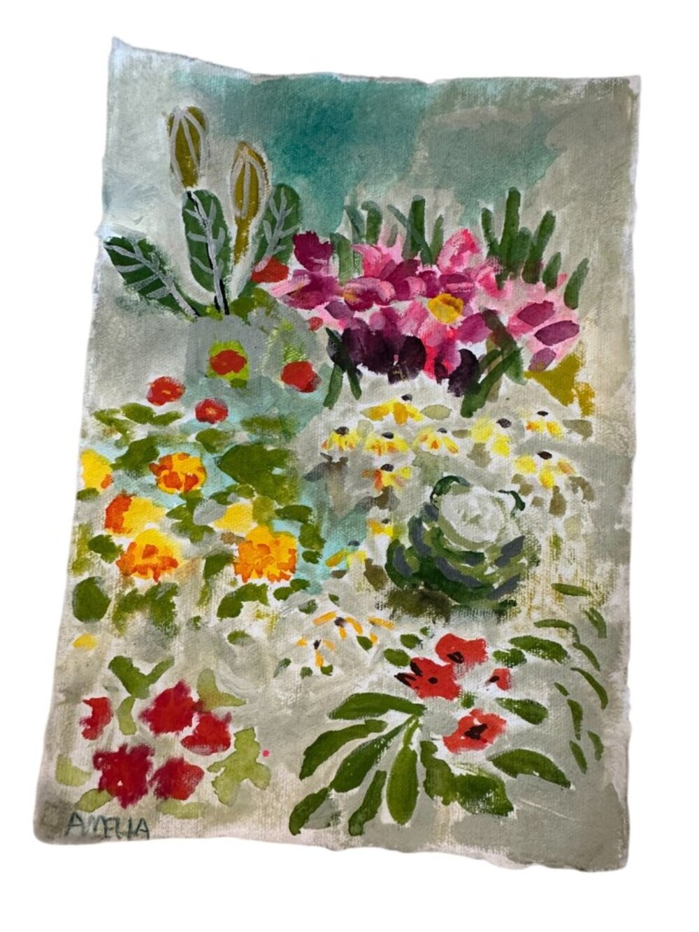 Original Painting Art OOAK Floral Garden 8" x 6" Wall Decor Small Impressionist